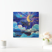 夜空 – デジタルアートモザイク スクエア壁時計 (ホーム)