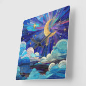 夜空 – デジタルアートモザイク スクエア壁時計 (傾斜)