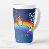 夜空、二羽の鳥、蝶、虹 カフェラテマグ (右アングル)