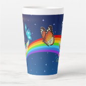 夜空、二羽の鳥、蝶、虹 カフェラテマグ (正面)