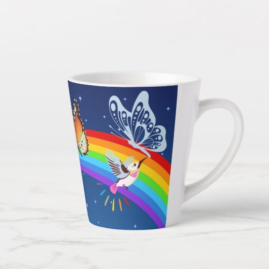 夜空、二羽の鳥、蝶、虹 カフェラテマグ (右)