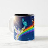 夜空、二羽の鳥、蝶、虹 ツートーンマグカップ (正面左)