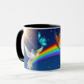 夜空、二羽の鳥、蝶、虹 マグカップ (正面左)