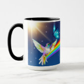 夜空、二羽の鳥、蝶、虹 マグカップ (左)