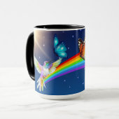 夜空、二羽の鳥、蝶、虹 マグカップ (正面左)