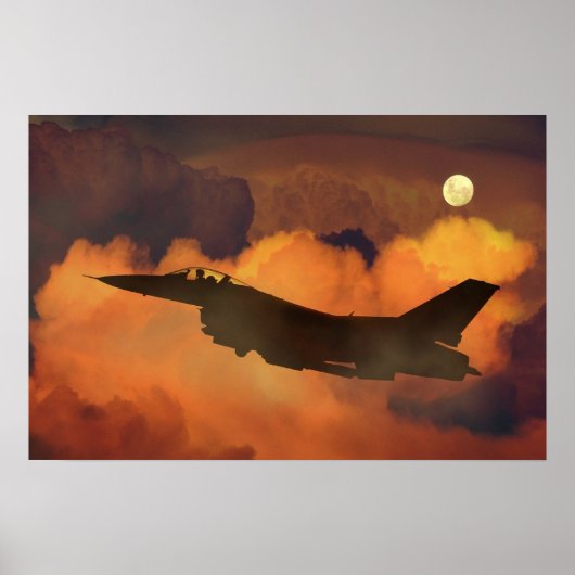 夜空 月 雲 戦闘機 F-16 ポスター (正面)