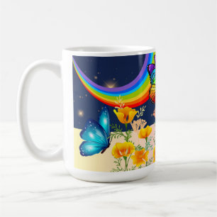 夜空、虹、蝶、花 コーヒーマグカップ