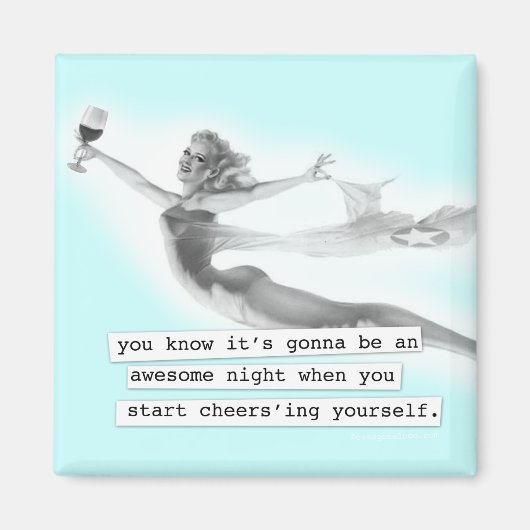 夜素晴らし時応援レトロピンナップ女の子 マグネット (正面)