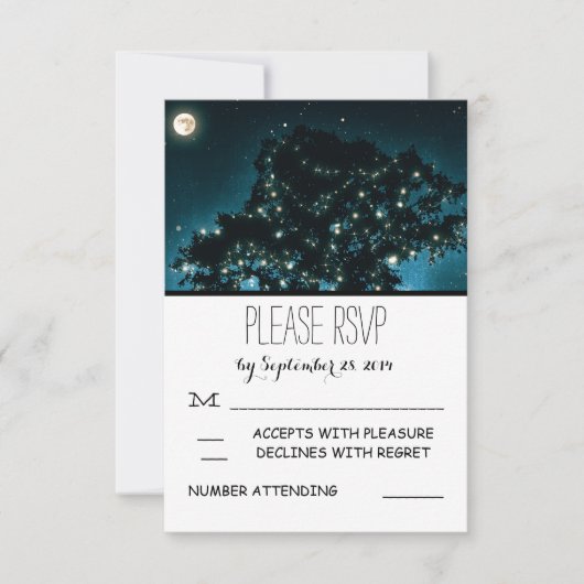 夜素朴灯ツリー結婚式RSVPカード 出欠カード (正面)