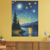 夜絵を描の湖と木 キャンバスプリント (インサイチュ (リビング))