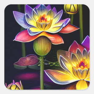 夜美しい蓮の花 スクエアシール