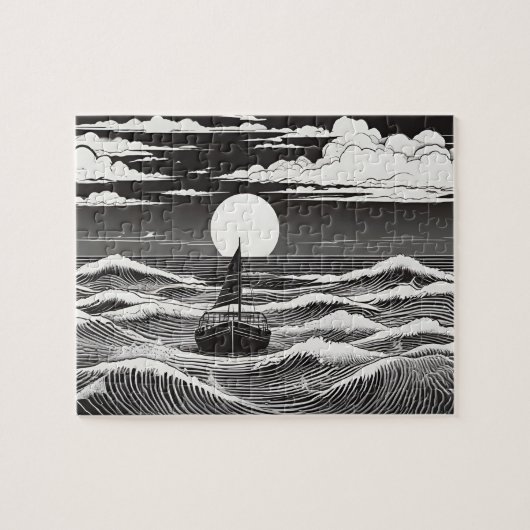 夜航海の月の水上の航海 ジグソーパズル (横)