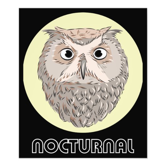 夜行性フクロウイラストレーションポスター フォトプリント            (正面)