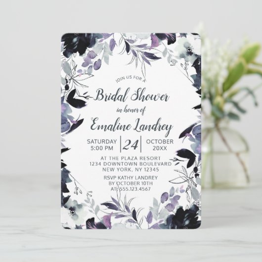 夜行性フローラダスティー結婚ブルーブライダルシャワー 招待状 (スタンド正面)