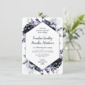 夜行性フローラネイビーほこりっぽい青結婚六角 招待状 (スタンド正面)