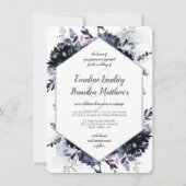 夜行性フローラネイビーほこりっぽい青結婚六角 招待状 (正面)
