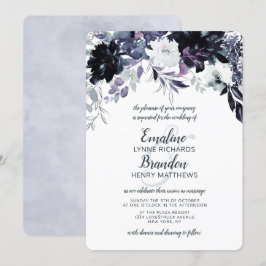 夜行性フローラネイビーダスティブルーフローラ結婚ズ 招待状