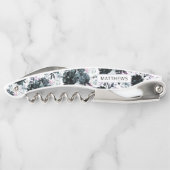 夜行性フローラネイビー結婚ブルーのモノグラム ソムリエナイフ (裏面)