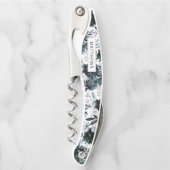 夜行性フローラネイビー結婚ブルーのモノグラム ソムリエナイフ (正面)