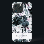 夜行性フローラ水色ネイビーカスタムモノグラム iPhone 13 PROケース<br><div class="desc">夜行性フローラ水色ネイビーブルーダークグレーの花のパターンboho手の花絵を描、羽、および豊富なカラフルグレー、ネイビーブルー、ほこりっぽいブルー、メイブピンク、ラベンダーパープル、銀離れ色、炭の色と葉。手描き線の要素と手で文字渦巻形のフォントと銀のグリッターのフレーム&タイポグラフィ – 写真スタジオ、髪のサロン、ショップブティックなど個人またはビジネスのモノグラムのフローラCase mateの電話ケース！～このデザインのOfficeスイート全体を見るために私の店をチェック！</div>