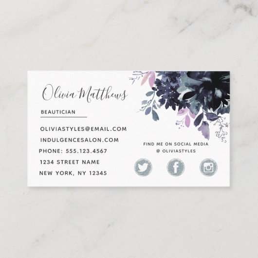 夜行性フローラ水色ネイビーブルーソーシャル 名刺 (裏面)