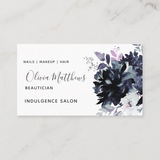 夜行性フローラ水色ネイビーブルーソーシャル 名刺 (正面)