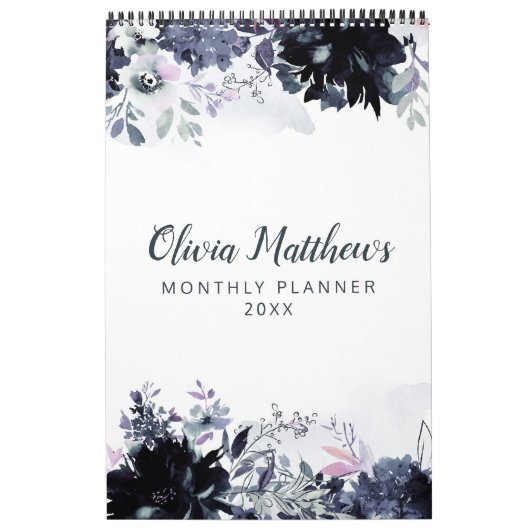 夜行性フローラ水色年間月次プランナー カレンダー (カバー)