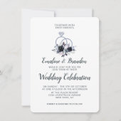 夜行性フローラ銀の輝くリングや輪結婚ズ 招待状 (正面)