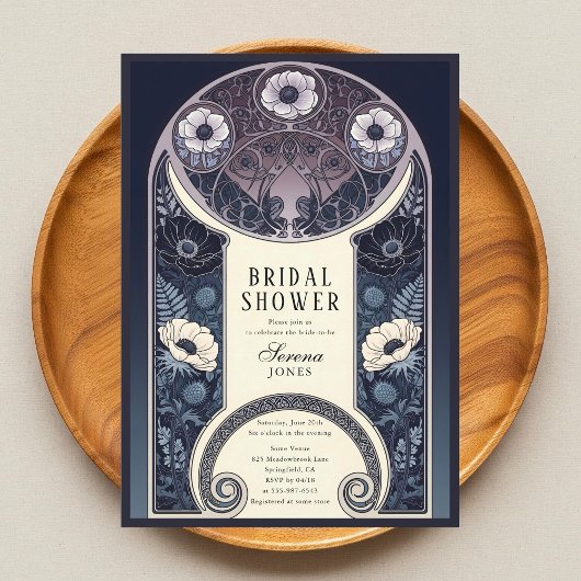 夜行性花フローラアールヌーボーブライダルシャワー 招待状