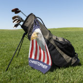 夜警のワシ、アメリカ国旗、愛国心 ゴルフタオル (グリーン)