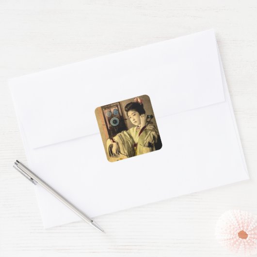 夜通しを恋人に呼ぶ芸者 スクエアシール (封筒)