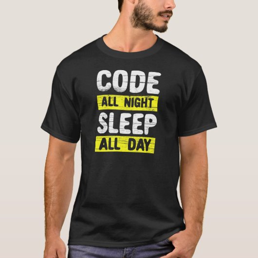 夜通しコードを書いて昼間寝る Tシャツ (正面)
