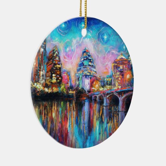 夜都市景観の芸術のギフトのオースティンのスカイライン セラミックオーナメント (右)