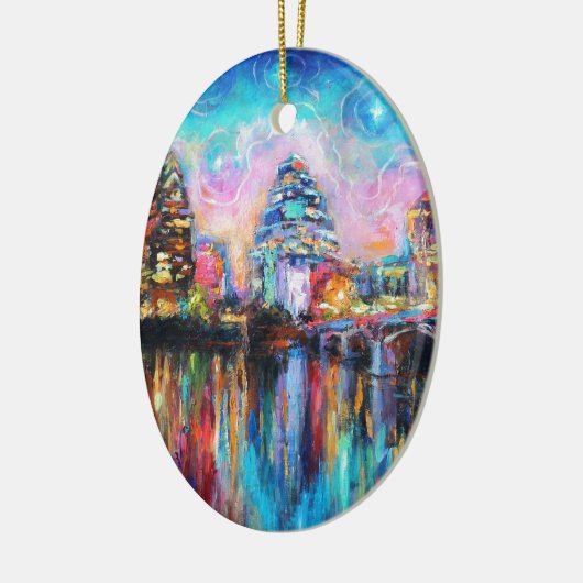 夜都市景観の芸術のギフトのオースティンのスカイライン セラミックオーナメント (左)