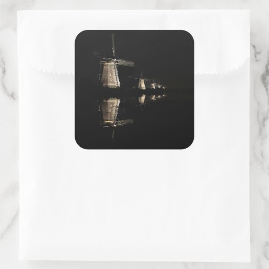 夜間のシールで照明された風車 スクエアシール (バッグ)