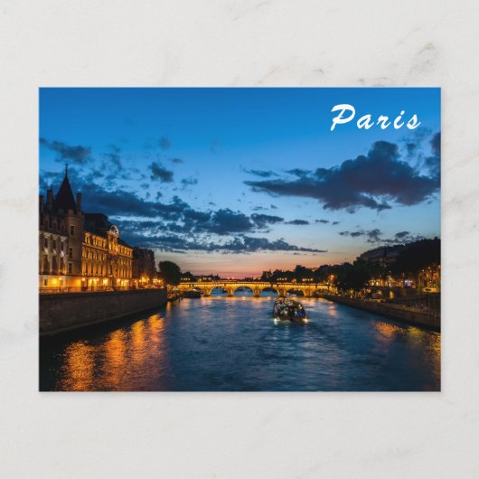 夜間のライトアップされたコンシェルジュリー – パリ,フランス ポストカード (正面)