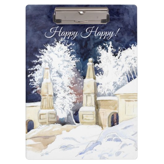 夜間の水彩の冬門 クリップボード (正面)