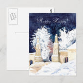 夜間の水彩の冬門 ポストカード (正面/裏面)