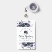 夜間の花 水彩 ネイビーカスタム ビジネス バッジ (正面(伸縮クリップ))