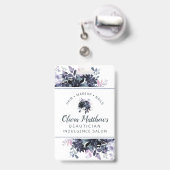 夜間の花 水彩 ネイビーカスタム ビジネス バッジ (裏面(伸縮クリップ))