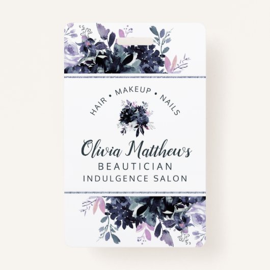 夜間の花 水彩 ネイビーカスタム ビジネス バッジ (正面)