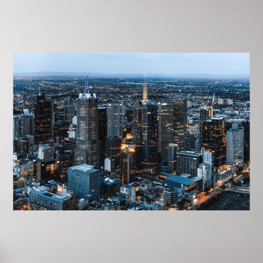 夜間の都市建物の空中眺め ポスター (正面)