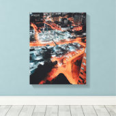 夜間の都市建物の航空写真 キャンバスプリント (インサイチュ (ウッドフロア))