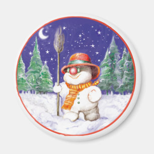 *夜間の雪だるま歩く* マグネット