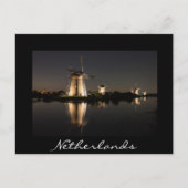 夜間の黒葉書に照らされた風車 ポストカード (正面)