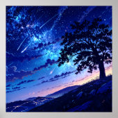 夜間スカイランドスケープイラストレーションアートスタイル ポスター (正面)