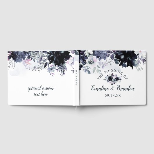 夜間フローラシック海軍の水色結婚の ゲストブック (全面)