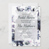 夜間フローラダスティブルー&ネイビーブライダルシャワー 招待状 (正面)