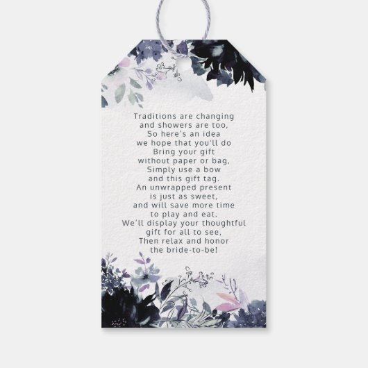 夜間フローラネイビーブルーブライダルディスプレイシャワー ギフトタグ (裏面)