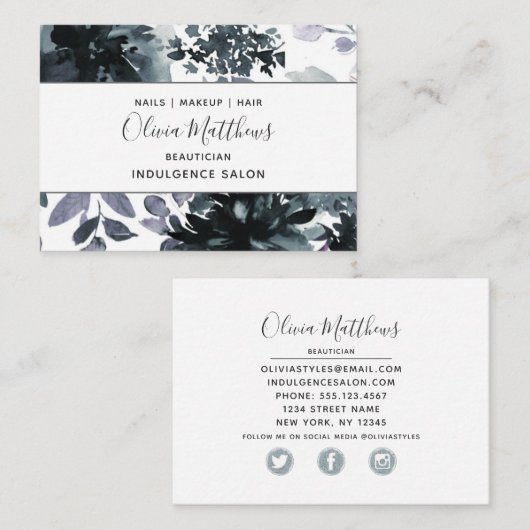 夜間フローラ水彩海軍ソーシャルメディア 名刺 (正面/裏面)